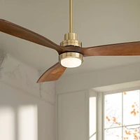 Casa Vieja 52" Delta Modern Indoor Ceiling Fan 3 Blade Cct Led Light Remote Control Soft Brass Finish Brown Walnut Finish Blades Bedroom Living Room K