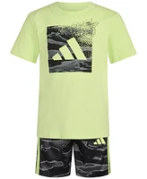 adidas Toddler & Little Boys Short-Sleeve T-Shirt Elastic-Waistband Printed Shorts, 2 Piece Set