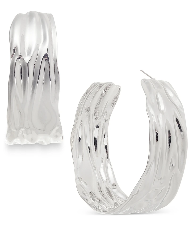Macy's Silver-Tone Textured Wide Large Hoop Earrings, 2.5"