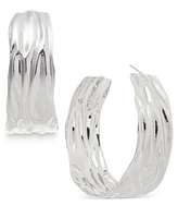 Macy's Silver-Tone Textured Wide Large Hoop Earrings, 2.5"