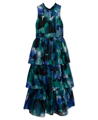 Speechless Big Girls Floral-Print Organza Tiered Maxi Dress