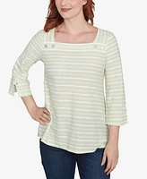 Ruby Rd. Petite Ribbon Stripe Laced Sleeve Top