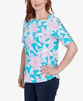 Ruby Rd. Petite Floral Oasis Ladder Sleeve T-Shirt