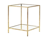 Slickblue Square Accent Side Table Metal Frame Glass Top Bottom Shelf Sofa Table