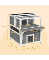 PawHut Outdoor Cat House w/ Balcony, Openable Top, Escape Door, Light