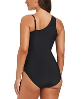 Beyond Control Women's Faux-Leather One-Shoulder One-Piece Swimsuit