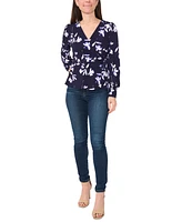 Sam & Jess Women's Floral Surplice-Neck Long-Sleeve Wrap Top