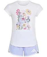 adidas Toddler & Little Girls Cap-Sleeve T-Shirt Woven Shorts, 2 Piece Set