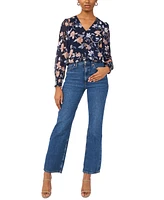 Sam & Jess Women's Floral Smocked-Cuff V-Neck Blouse