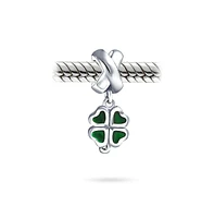 Bling Jewelry Good Luck Celtic Shamrock Dangle Charm Bead in Green Enamel Sterling Silver