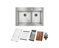 Casainc 33inch L Double Bowl Stainless Steel Drop-in Kitchen Sink