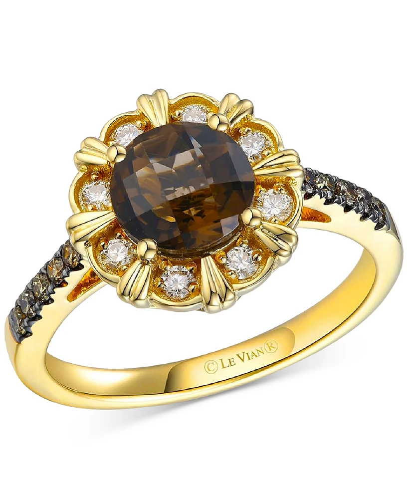 Le Vian Smokey Quartz (1-1/5 ct. t.w.), Nude Diamond (1/6 ct. t.w.) & Chocolate Diamond (1/6 ct. t.w.) Floral Ring in 14k Honey Gold