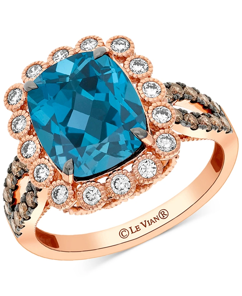 Le Vian London Blue Topaz (4-1/4 ct. t.w.), Nude Diamond (1/4 ct. t.w.) & Chocolate Diamond (1/3 ct. t.w.) Halo Statement Ring in 14k Strawberry Gold