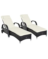 Outsunny Outdoor 2 Pe Rat Sun Bathing Chairs w/ Cushions & Pillows,