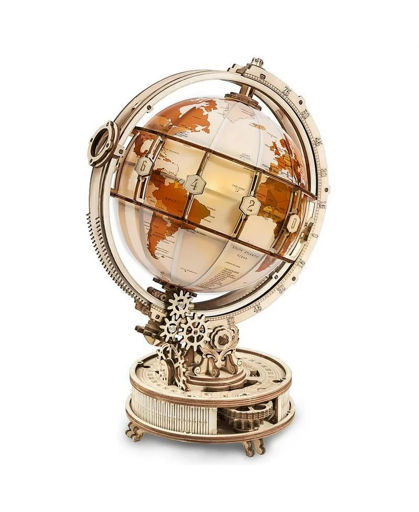 Robotime World Luminous Globe 3D Wooden Puzzle Model-Self Assembled Tellurion Building Toys, Off-White, 8"6.6"11.5