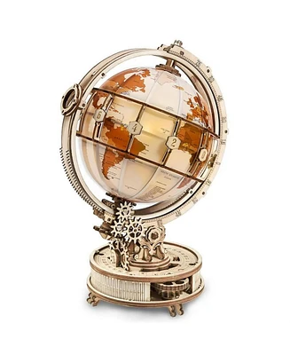 Robotime World Luminous Globe 3D Wooden Puzzle Model-Self Assembled Tellurion Building Toys, Off-White, 8"6.6"11.5