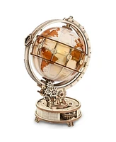 Robotime World Luminous Globe 3D Wooden Puzzle Model-Self Assembled Tellurion Building Toys, Off-White, 8"6.6"11.5