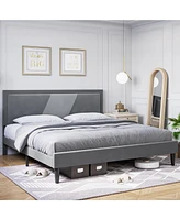 gaomon Wood Slat Support Bed Frame with Adjustable Height Headboard Velvet Upholstered Bed Frame