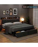 gaomon Bed Frame with Headboard and 2 Drawers