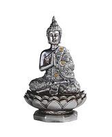 Fc Design "2-pc Set" 6.25"H Silver Thai Buddha Praying Lotus Seat Figurine Statue Ornament Home Room Office Decor and Perfect Ideas for Housewarming,