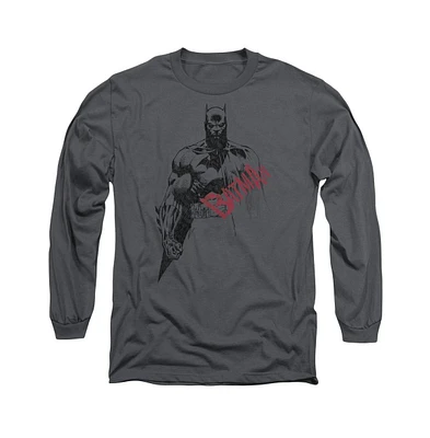 Batman Men's Sketch Bat Red Logo Long Sleeve Adult Tee / T-Shirt