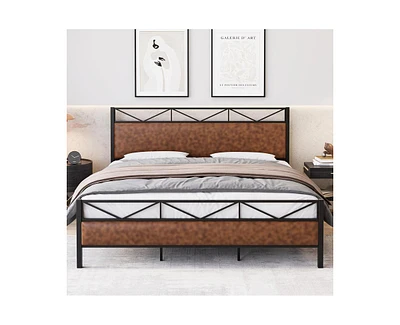 gaomon King Bed Frame, Metal Platform Bed Frame with Rustic Vintage Soft-breaded Headboard and Footboard, Noise Free, No Box Spring Needed