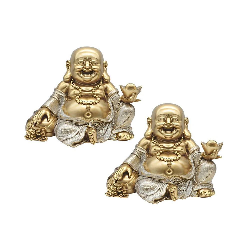 Fc Design "2-pc Set" 11"W Gold and Silver Maitreya Buddha Holding Gold Ingot and Money Sack Figurine Statue Ornament Home Room Office Decor and Perfec