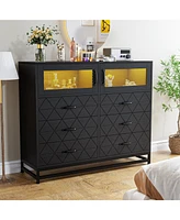 gaomon Dresser for Bedroom with Led Lights and Charging Station