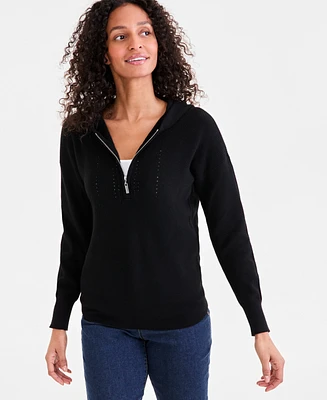 Style & Co Women's Front-Zip Long-Sleeve Hoodie Sweater, Exclusively at Macy's