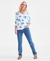 Style & Co Women's Printed V-Neck 3/4-Sleeve Top, Exclusively at Macy's