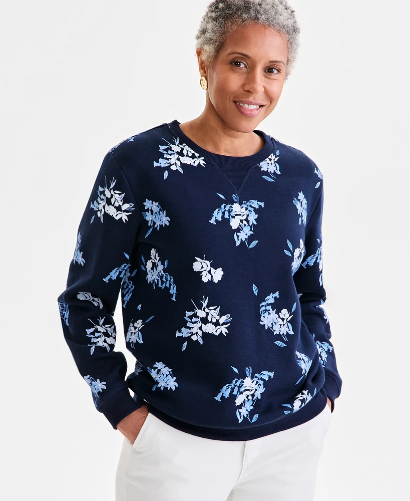 Style & Co Women's Printed Crewneck Fleece Pullover, Exclusively at Macy's