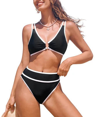 Cupshe Women's Black U-Wire Bikini Top & High-Rise Bottoms Set