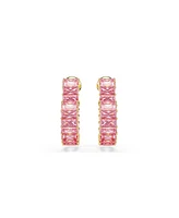 Swarovski Matrix Gold-Tone Plated, Baguette Cut, Heart, Small, Pink, Hoop Earrings