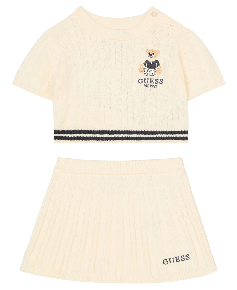 Guess Baby Girls Short Sleeve Sweater and Skirt with Matching Diaper Cover, 3-Piece Set