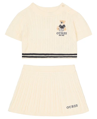 Guess Baby Girls Short Sleeve Sweater and Skirt with Matching Diaper Cover, 3-Piece Set