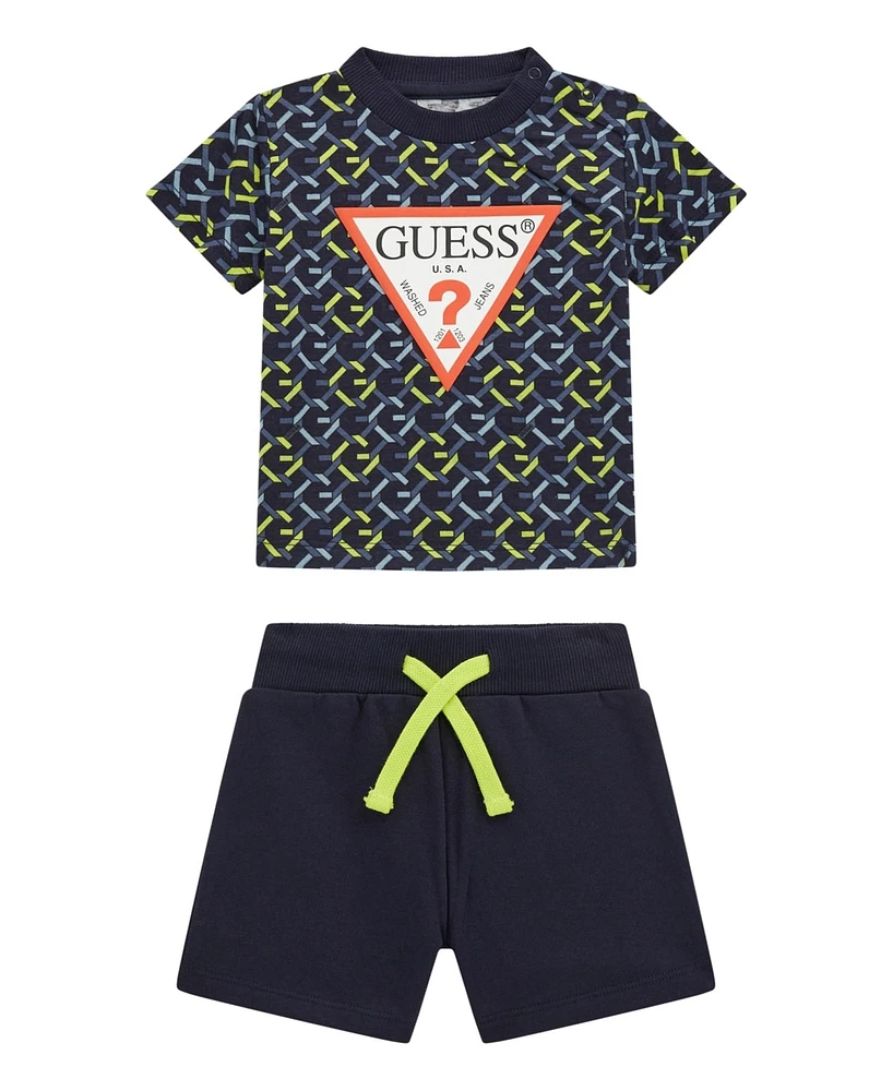 Guess Baby Boys Printed Short Sleeve T-Shirt and Active Shorts, 2-Piece Set