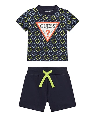 Guess Baby Boys Printed Short Sleeve T-Shirt and Active Shorts, 2-Piece Set