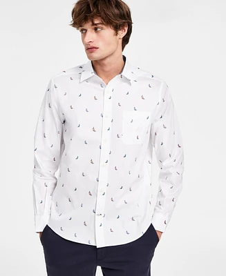 Nautica Men's Printed Long Sleeve Button Front Oxford Shirt