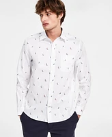 Nautica Men's Printed Long Sleeve Button Front Oxford Shirt