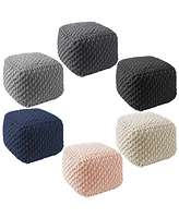 Casafield Square Pouf Ottoman, Navy Blue - 18.5" W x D 14.5" H Cotton Knit Foot Stool Boho Floor Pouffe for Living Room