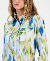 Bar Iii Women's Watercolor-Print Blouse, Exclusively at Macy's
