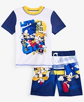 Sonic Little Boys Rash Guard & Swim Trunks Two-Piece Swimsuit