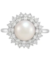 Grown With Love Cultured Freshwater Pearl (8mm) & Lab Grown Diamond (3/4 ct. t.w.) Statement Ring in 14k White Gold