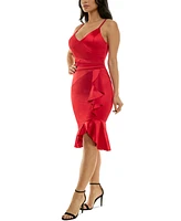 Emerald Sundae Juniors' Strappy Surplice-Neck Ruffled Dress