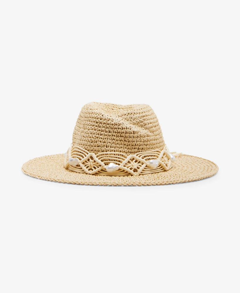 Steve Madden Embellished Braided Rope Panama Hat