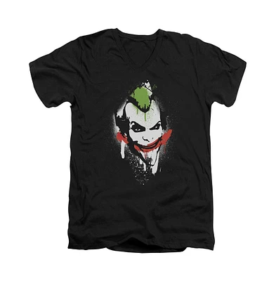 Batman Men's Arkham City Spraypaint Smile Short Sleeve Adult V Neck Tee / T-Shirt