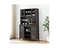 gaomon 70" Tall Farmhouse Coffee Bar Cabinet, Sliding Barn Doors Wine Bar Cabinet with Storage Shelves