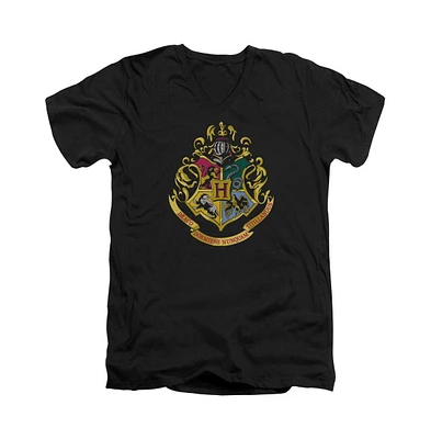 Harry Potter Men's Hogwarts Crest Short Sleeve Adult V Neck Premium Cotton Tee / T-Shirt