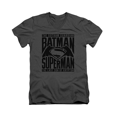 Batman V Superman Men's Title Fight Short Sleeve Adult V Neck Premium Cotton Tee / T-Shirt