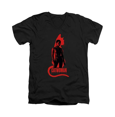 Batman Men's The Selina Kyle Cat Silhouette Short Sleeve Adult V Neck Premium Cotton Tee / T-Shirt